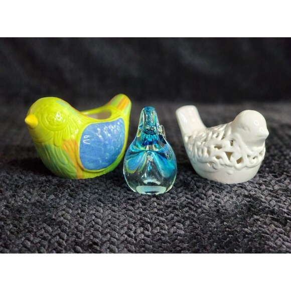 Charming Set of 3 Decorative Bird Figurines – Ceramic & Glass – Home Accents - Picture 2 of 12